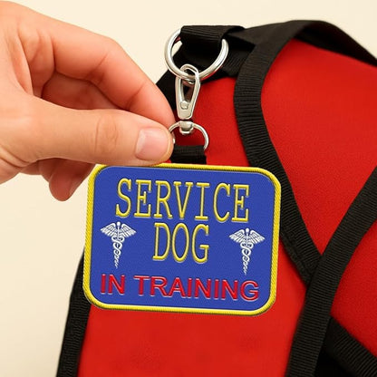 WORKINGSERVICEDOG.COM Service Dog in Training Clip-On ID Patch Tag - Includes 5 Federal Law Handout Cards - Clips to Vest, Harness, Collar, Leash, or Carrier