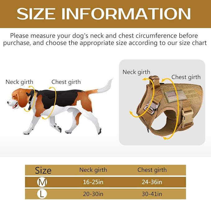 Tactical Dog Harness Vest Escape Proof Harness Military Vest No Pulling K9 Working Training Pet Vest for Medium Large Dogs(L) Army Yellow