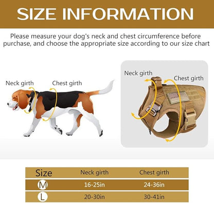 Tactical Dog Harness Vest Escape Proof Harness Military Vest No Pulling K9 Working Training Pet Vest for Medium Large Dogs(L) Army Yellow