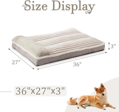 Dog Bed for Large Dogs, Dog Mattress with Pillow for Crate Kennel, Sofa pet Bed, Super Soft pet Bed for Medium, Jumbo, Small Dogs Breeds (Beige,Large:(36"x27"x3")