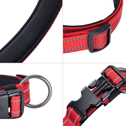 EXCELLENT ELITE SPANKER Reflective Dog Collar Classic Soft Padded Breathable Nylon Adjustable Pet Collar with Quick Release Buckle for Boy Girl Male Female Puppies Small Medium Large Dogs(Red-M)