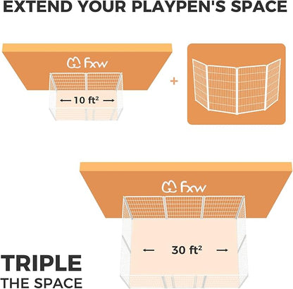 FXW Homeplus Unleashed Indoor Dog Playpen - Stress-Free and Safe Play, Heavy Duty 45 Inch 4 Panels Dog Pen for Large Dogs, White│Patented