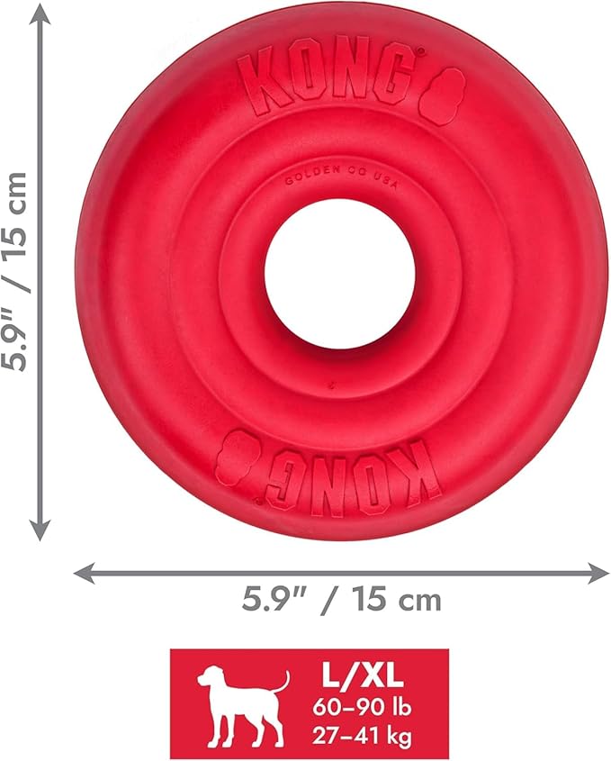 KONG Donut Dog Toy – Durable Natural Rubber Chew & Fetch Toy – Promotes Healthy Teeth & Gums, Fun Bounce & Roll, Gentle on Mouth (Large/X-Large)