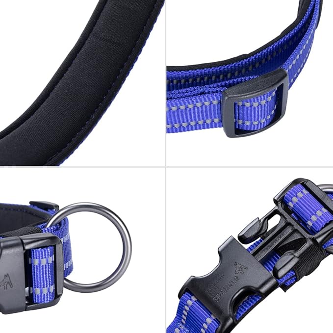 EXCELLENT ELITE SPANKER Reflective Dog Collar Classic Soft Padded Breathable Nylon Adjustable Pet Collar with Quick Release Buckle for Boy Girl Male Female Puppies Small Medium Large Dogs(Blue-S)