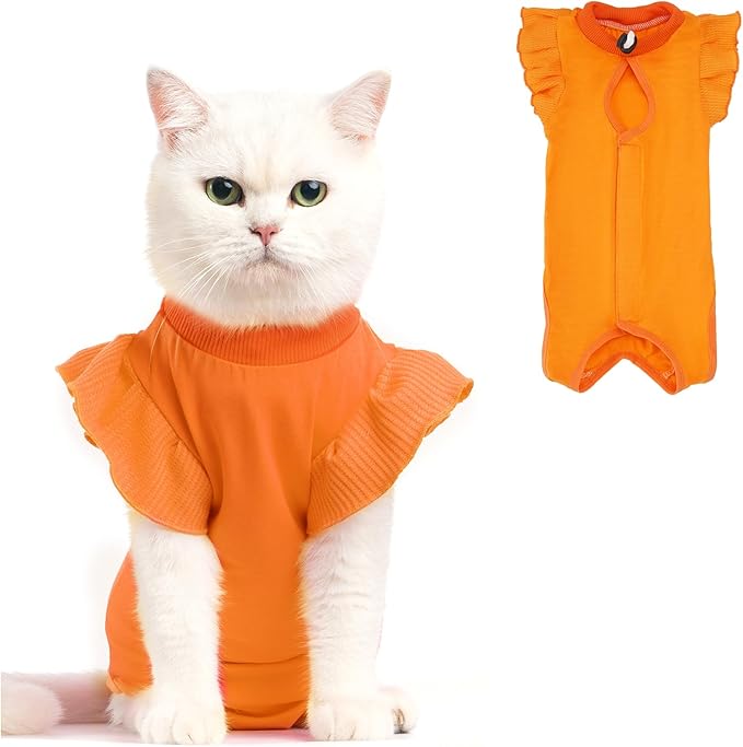 Avont Cat Recovery Suit - Post-Surgery Onesie for Cats, Alternative to Cone of Shame, Protective Spay Suit for Female Kitten, Ideal for Healing and Skin Conditions -Orange(L)