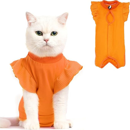 Avont Cat Recovery Suit - Post-Surgery Onesie for Cats, Alternative to Cone of Shame, Protective Spay Suit for Female Kitten, Ideal for Healing and Skin Conditions -Orange(M)