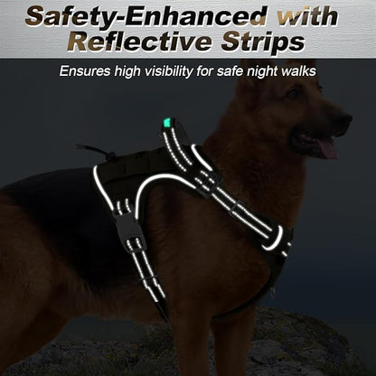 BARKBAY Service Dog Vest Tactical Dog Harness Medium Large Sized Dog Tags Personalized No Pull Adjustable Harness Reflective K9 Working Training Easy Control Military MolleSystem(Army Green,L)