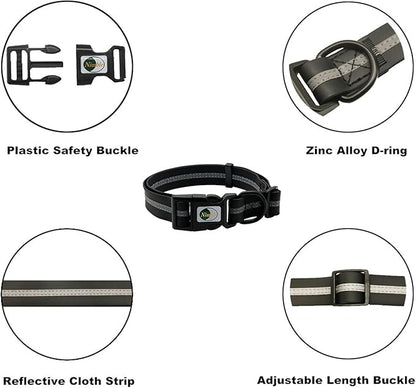 NIMBLE Dog Collar Waterproof Pet Collars Anti-Odor Durable Adjustable PVC & Polyester Soft with Reflective Cloth Stripe Basic Dog Collars S/M/L Sizes (Medium (11.81”-18.5”inches), Black)