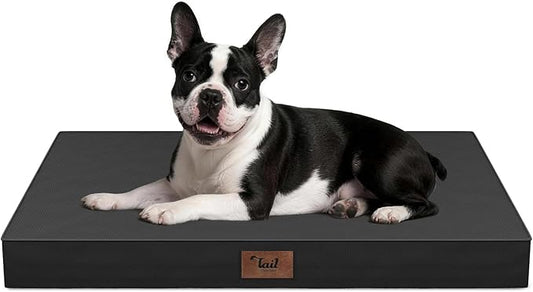 Tail Stories Outdoor Dog Bed for Small Dogs, Waterproof Dog Crate Bed for Medium Dogs Cats, Orthopedic Egg Crate Foam Pet Bed with Washable Removable Oxford Cover, Black