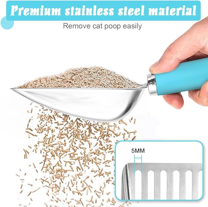 Apidgrowth Cat Litter Scoop - Stainless Steel Metal Cat Litter Scoop-Sturdy Mesh Scooper - Mesh Shovel-Easy to Clean - Suitable for Cat Litter Box -Blue-Christmas