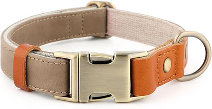 Plutus Pet Genuine Leather & Hemp Dog Collar – Adjustable Heavy Duty Pet Collar with Quick Release Metal Buckle, Soft & Stylish for Puppy and Small, Medium, Large Dogs (Ash Brown, L)