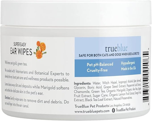 TrueBlue Lemon & Marigold Super Easy Dog Ear Wipes – Pre-Moistened Puppy Pads for Ear Cleaning – Cleansing Ear Wipe for Dogs, Puppies – Non-Toxic, All-Natural – 50 Count