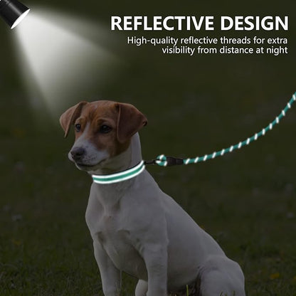 Dynmeow Reflective Dog Collar and Leash Set, 6FT Strong Climbing Rope Leash with Padded Handle, Adjustable Pet Collar with Soft Neoprene Padding for Small Medium Dogs, Teal, S