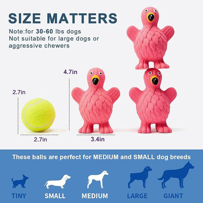 Pawdoer Squeaky Dog Toys for Medium Dogs, Soft Latex Squeaky Dog Ball, Cute Funny Squeak Flamingo Pet Toys