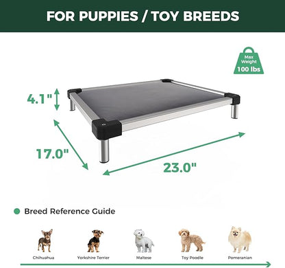 FXW TitanNest Chew-Proof Elevated Dog Bed, Raised Cot for Indoor/Outdoor/Camping Use, Durable & Washable Padded Pet Bed for Toy Dogs, 23.0" L x 17.0" W x 4.1" H, Gray