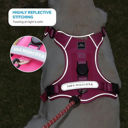 Airtag Dog Harness Chest Plate Reflective No Pull Harness with Leash for Extra Large Dogs (Fuchsia, M)