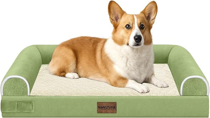 Medium Large Dog Bed Orthopedic Washable: Beds Bolster Medium Large Sized Dog Bed Egg Crate Foam Couch Sofa Waterproof with Removable Cover - Grass Green