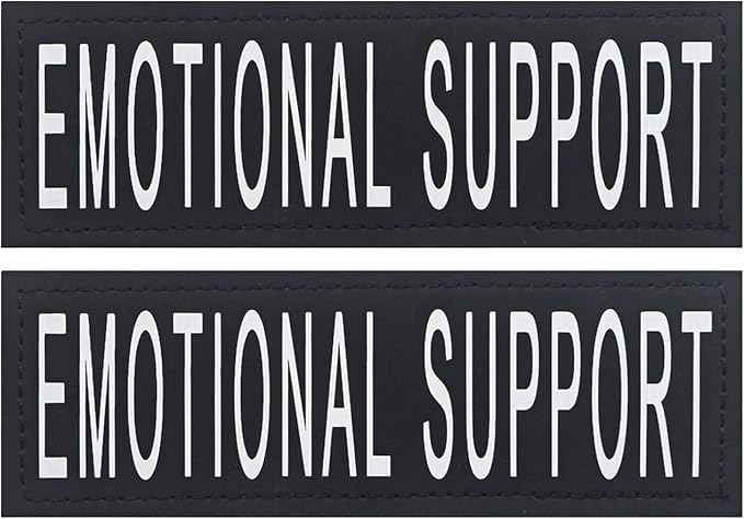2Pack Removable Service Dog Patches, Black Vest Patch for in Training Dogs, Hook Backing Dog Harness Patches, Emotional Support-L