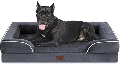Comfort Expression Orthopedic Dog Bed for Extra Large Dogs 53x42 Inch, Waterproof Egg Crate Foam XXL Pet Bed with Removable Bolsters, Dog Couch with Washable Cover & Non-Slip Bottom, Dark Grey