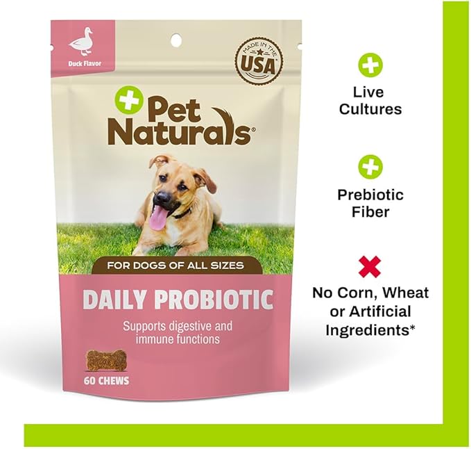 Pet Naturals Daily Probiotic Soft Chews for Dogs, Digestive and Immune Support Supplement, 1 Billion CFU Per Chew, Duck, 60 Count