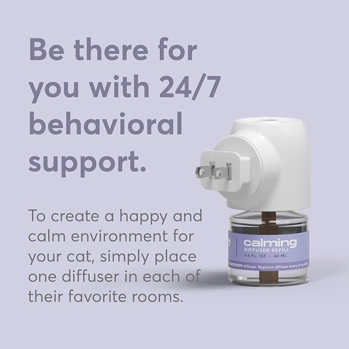 BUDDYJOY Cat Calming Diffuser Refills – Long-Lasting 30-Day Formula with Pheromones for Stress Relief, Relaxation, and Anxiety Reduction in Cats – (1 Diffuser + 2 Refills)