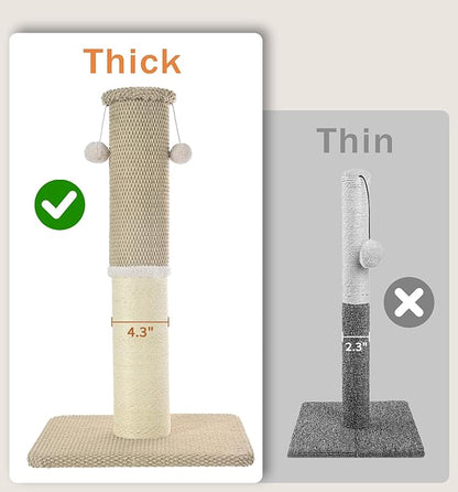 Made4Pets Tall Cat Scratching Post, Heavy Duty and Thicker Scratching Posts for Indoor Cats Adults, 33" Natural Sisal Cat Scratcher with Hanging Balls, Sturdy Base Cat Scratch Post, Beige