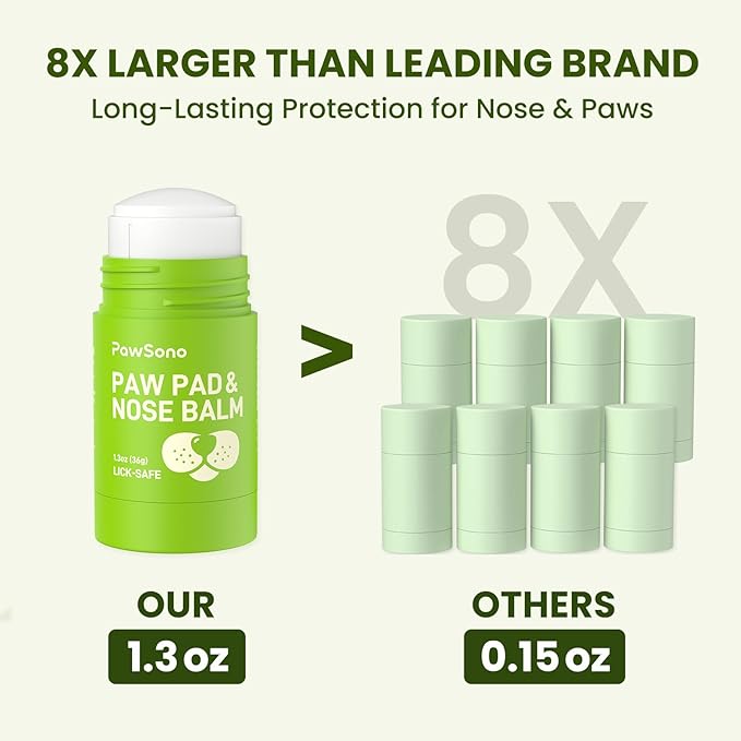 PawSono Lick-Safe Dog Paw & Nose Balm with Coconut Oil | Winter Snow, Road Salt & Cold Pavement Protector | All-Natural Moisturizer & Soother for Dry, Cracked Pads & Snout | Horse Hoof, Joint Care