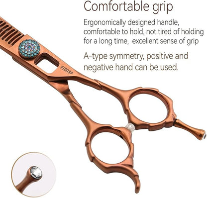 Chunkers Dog Grooming Scissors 7.5'' Professional Thinning Shears for Dogs Pet Grooming Scissors 70% Thinning Rate 21 Teeth High Cobalt Alloy Steel for Groomers(7.5,Chocolate Chunker)