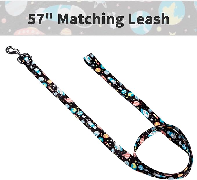 Ihoming Dog Collar and Leash Set for Daily Outdoor Walking Running Training, Space Design for Medium Boys Girls Dogs Cats Pets, M-Up to 45LBS
