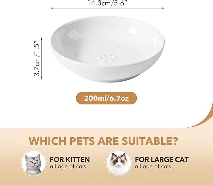 Havniva 5.7'' Ceramic Wide Whisker Friendly Cat Dishes, Set of 3 Ceramic Cat Bowls, Indoor Kitten Feeding Food& Water Dish to Prevent Whisker Fatigue(3 Pcs,White)