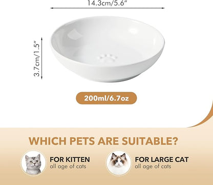 Havniva 5.7'' Ceramic Wide Whisker Friendly Cat Dishes, Set of 3 Ceramic Cat Bowls, Indoor Kitten Feeding Food& Water Dish to Prevent Whisker Fatigue(3 Pcs,White)