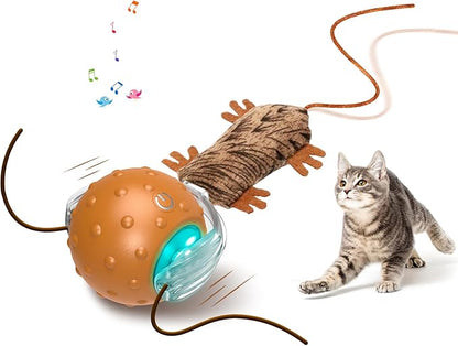 Oxawo Cat Toys Interactive Self Rolling Cat Balls with Mouse Tails Automatic Moving Fast on Carpet, Rechargeable & Motion Activated