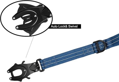 ICEFANG Short Dog Leash 18 Inch Reflective Nylon Traffic Leash with Padded Handle,Heavy Duty Auto Lock Swivel Clip for Medium Large Dogs No Pull Training Walking (Blue, 18 Inch)