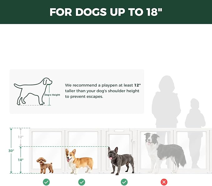 FXW AuraSpace Acrylic Indoor Dog Playpen for Small and Medium Dogs, 30 Inch, 16 Panels, White