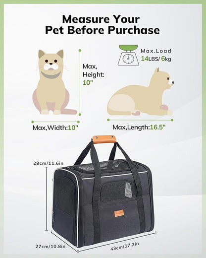 Morpilot Cat Carrier - Cat Carrier Soft for Small or Medium Cats up to 16lbs, with Sided Cushion, Secure Buckle and Foldable Bowl, Dog Carriers for Small Dogs (Dark Gray)