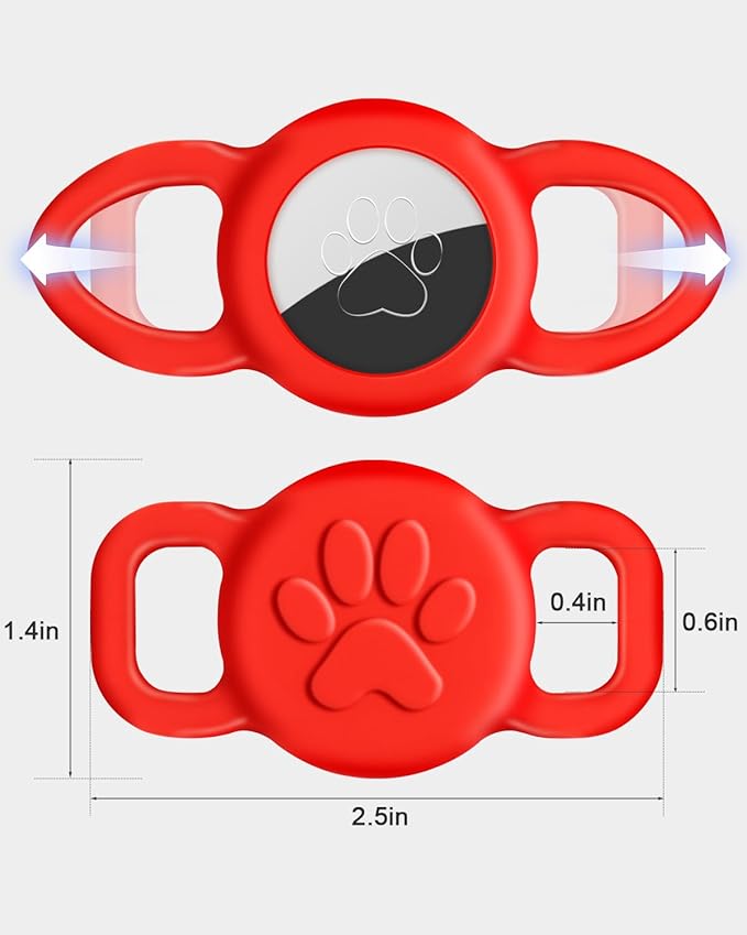 Dynmeow Dog Cat Collar Holder Compatible with Airtag, Anti-Lost Silcione Holder for 3/8 and 5/8 Inch Wide Collars, Red, S(1 Pack)