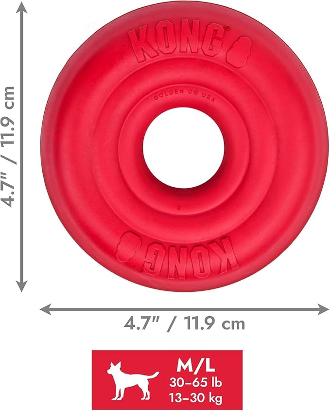 KONG Donut Dog Toy – Durable Natural Rubber Chew & Fetch Toy – Promotes Healthy Teeth & Gums, Fun Bounce & Roll, Gentle on Mouth (Medium/Large)