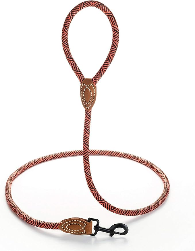 Mile High Life | Mountain Climbing Dog Rope Leash with Heavy Duty Metal Sturdy Clasp | Genuine Leather Tailored Connection with Strong Stitches (Red, 72 Inch (Pack of 1))