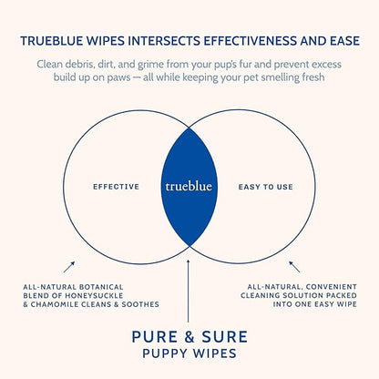 TrueBlue Chamomile & Honeysuckle Pure & Sure Puppy Wipes – Pre-Moistened Puppy Pads for Cleaning Dirty Paws, Coats, Dog Hair – Extra Large – 8”x7” – 100 Count