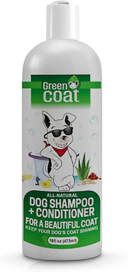 Green Coat 2-in-1 Dog Shampoo & Conditioner, Caviar Extract, Aloe & Bergamot for Sensitive Skin, Deep Shine + Detangler, Hydrating Luxury Dog Wash, 16oz, Made in USA