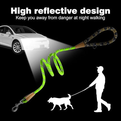 lynxking Rope Dog Leash 6 FT with Comfortable Padded Handle, Highly Reflective Threads Leash for Small Medium Large Dogs (Light Green, Large 1/2in x 6ft-Rope Clasp)
