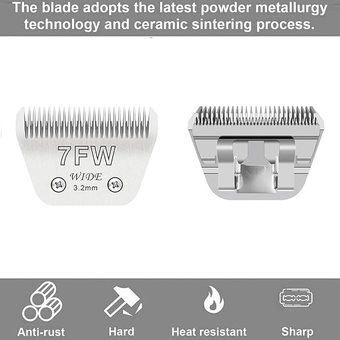 Audoc Wide Blades for Dog Grooming Blades Compatible with Andis,Oster A5,Wahl km10 Dog Clippers Stainless Steel Blades Blades for Animal Dog,Cat,Horse, (#7FW(3.2mm))