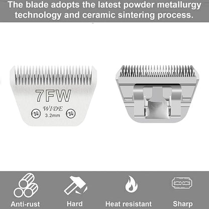 Audoc Wide Blades for Dog Grooming Blades Compatible with Andis,Oster A5,Wahl km10 Dog Clippers Stainless Steel Blades Blades for Animal Dog,Cat,Horse, (#7FW(3.2mm))