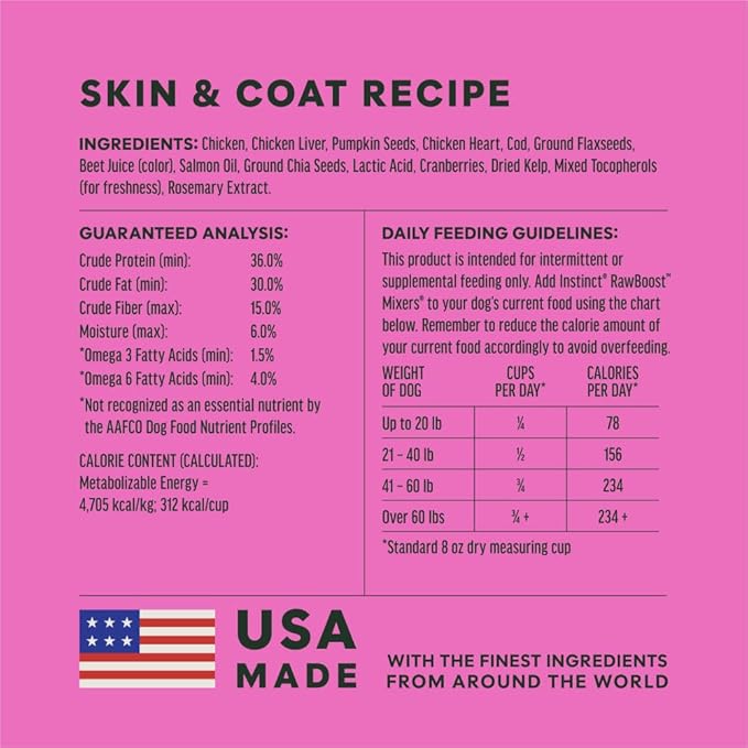 Instinct Raw Boost Mixers Skin & Coat Health Freeze-Dried Dog Food Topper, 5.5 oz. Bag