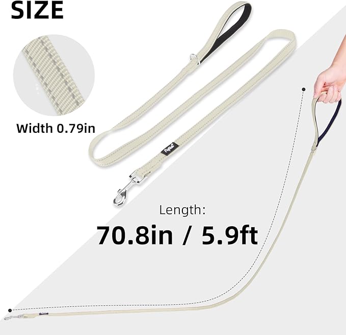 PUPTECK Reflective Dog Leash with Comfortable Padded Handle Durable Nylon Dog Lead for Small Medium and Large Dogs Cats Walking Running Training Outside, Beige