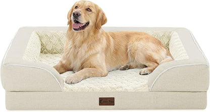 Casa Paw Orthopedic Dog Beds for Large Sized Dogs, Waterproof Memory Foam Large Pet Bed with Sides 36x27Inch, Non-Slip and Egg-Crate Foam Big Dog Couch Bed with Removable Washable Cover, Beige