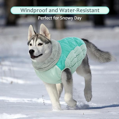 Lelepet Dog Coat Warm Dog Winter Coat Waterproof Dogs Jacket with Harness Built in Reflective Pet Fleece Vest Zip-Up Cold Weather Coats for Medium Dogs Turtleneck Windproof Dachshund Mint Green M