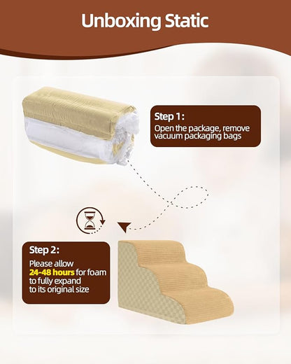 Dog Stairs Ramp for Couch 15.7”H, 3-Step Pet Stairs for Small Dogs with High Density Foam, Dog Slope Stairs with Durable Non-Slip Bottom for Puppy Khaki