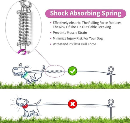Tie Out Cable for Dog,25FT Dog Leads with Swivel Hook and Shock Spring,Heavy Duty Tie Out Cable for Large Dogs Up to 125lbs,Durable Dogs Runner Tether Line for Outdoor,Yard