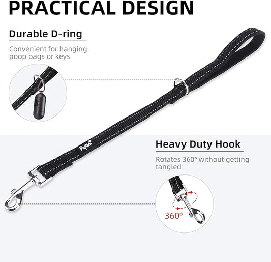 PUPTECK Reflective Short Dog Leash with Comfortable Padded Handle Durable Nylon Dog Lead for Small Medium and Large Dogs Cats Walking Running Training Outside, Black
